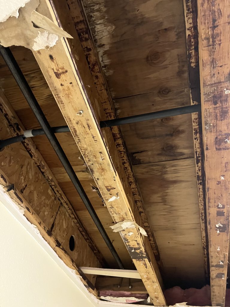 Water Damage effect on wood ceiling